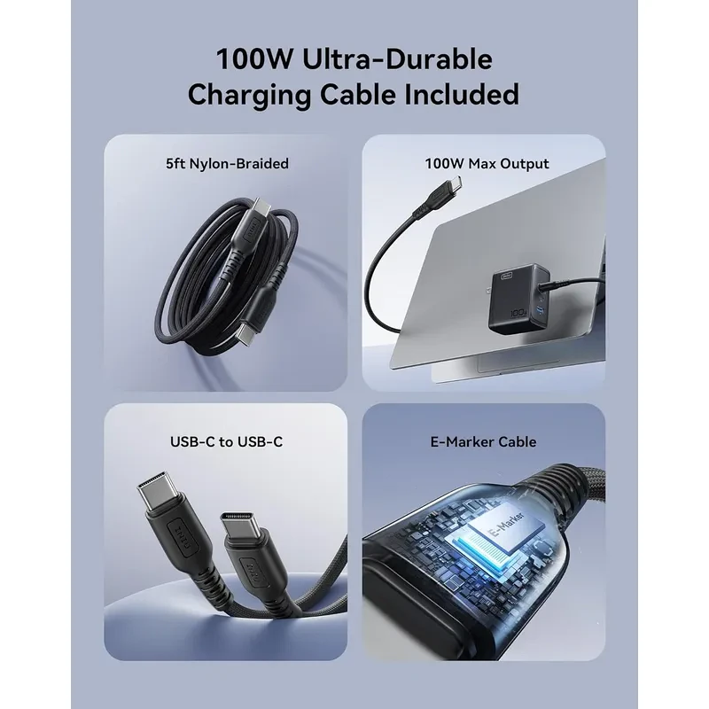 INIU 100W GaN Fast Charger with Triple Port USB C and Cable - Image 2