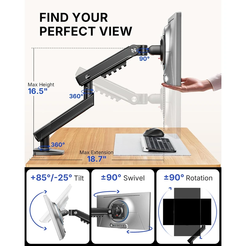 HUANUO FlowLift™ Pro Single Monitor Arm for 13–32" Monitors